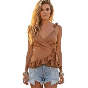 Express Womens Blouse Small Wrap Ruffle Boho Cottagecore Fairycore Cottage Beach